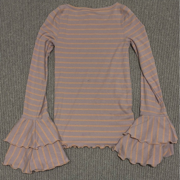 Free People We the Free Striped Good Find Bell Sleeve in Lilac/Peach (XS) - Picture 6 of 6